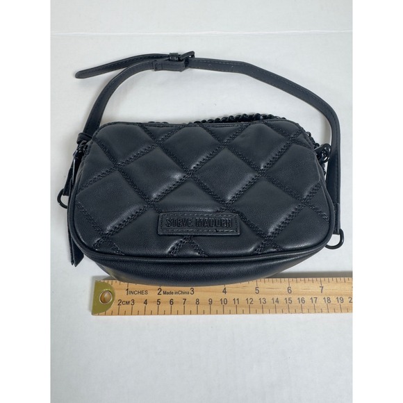 Steve Madden Black Quilted Crossbody Bag Chain Strap Evening Mini - Picture 6 of 8